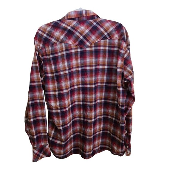 Lucky Brand Western Pearl Snap Red Plaid 100% Cotton Suatainable Shirt Size L - Picture 2 of 5